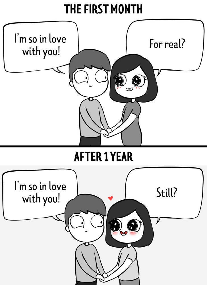 Honest Comics, Hilariously, Relationship , First Month Vs A Year Later, theemergingindia, emergingindia